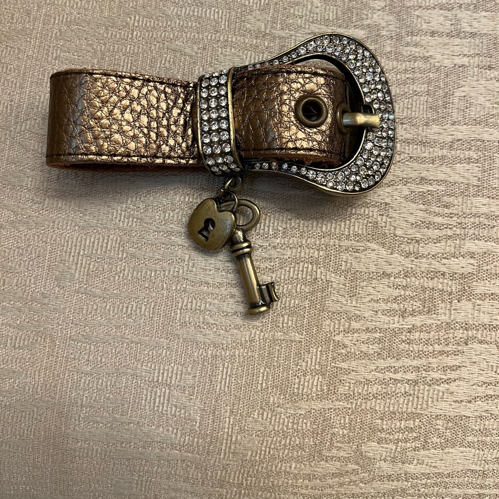 Buckle Style Rhinestone and Leather Bracelet